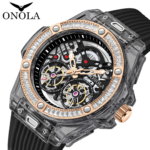ONOLA Waterproof Skeleton Watch – Rose Gold Black - Image 3