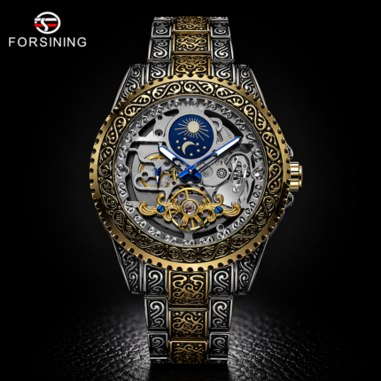 Forsining Moonphase Automatic Skeleton Watch – Engraved Luxury Design UAE | COD Available