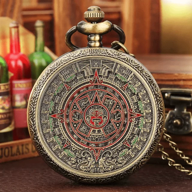 Vintage Pendant Pocket Quartz Watch, Classical Style of Maya Civilization Steampunk clock! The art of Beauty - Image 9