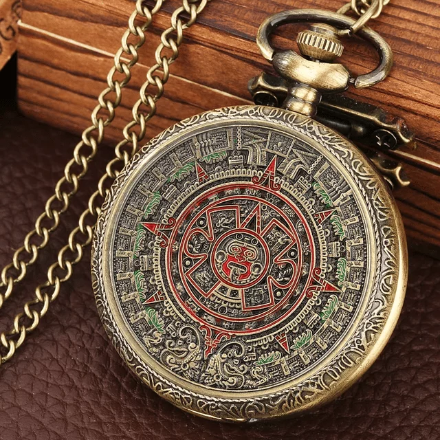 Vintage Pendant Pocket Quartz Watch, Classical Style of Maya Civilization Steampunk clock! The art of Beauty - Image 3