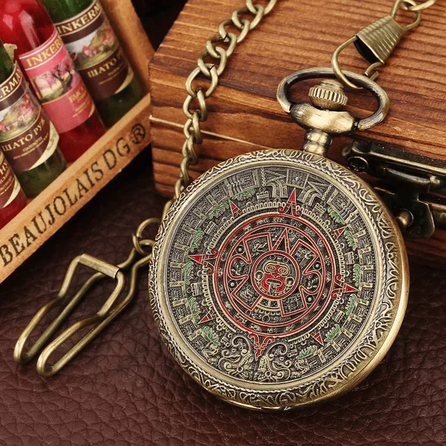 Vintage Pendant Pocket Quartz Watch, Classical Style of Maya Civilization Steampunk clock! The art of Beauty - Image 2