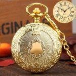 Antique souvenir Pocket watch Roman Numerals Dial , Golden Shield Watch with Golden Chain for Gift - Image 3