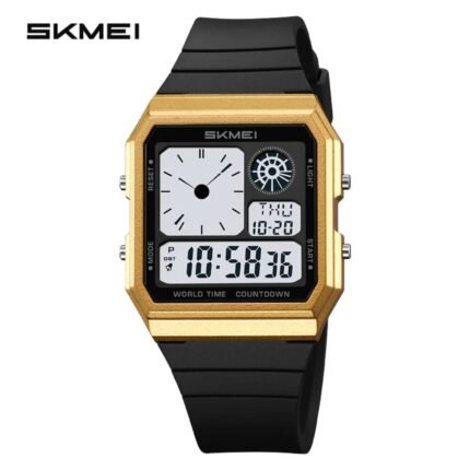 SKMEI Gold World Time Digital Watch – Gold Black | UAE