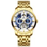 TEVIS Gold Automatic Skeleton Watch for Men – Luxury Stainless Steel Self-Winding Mechanical Watch UAE - Image 2